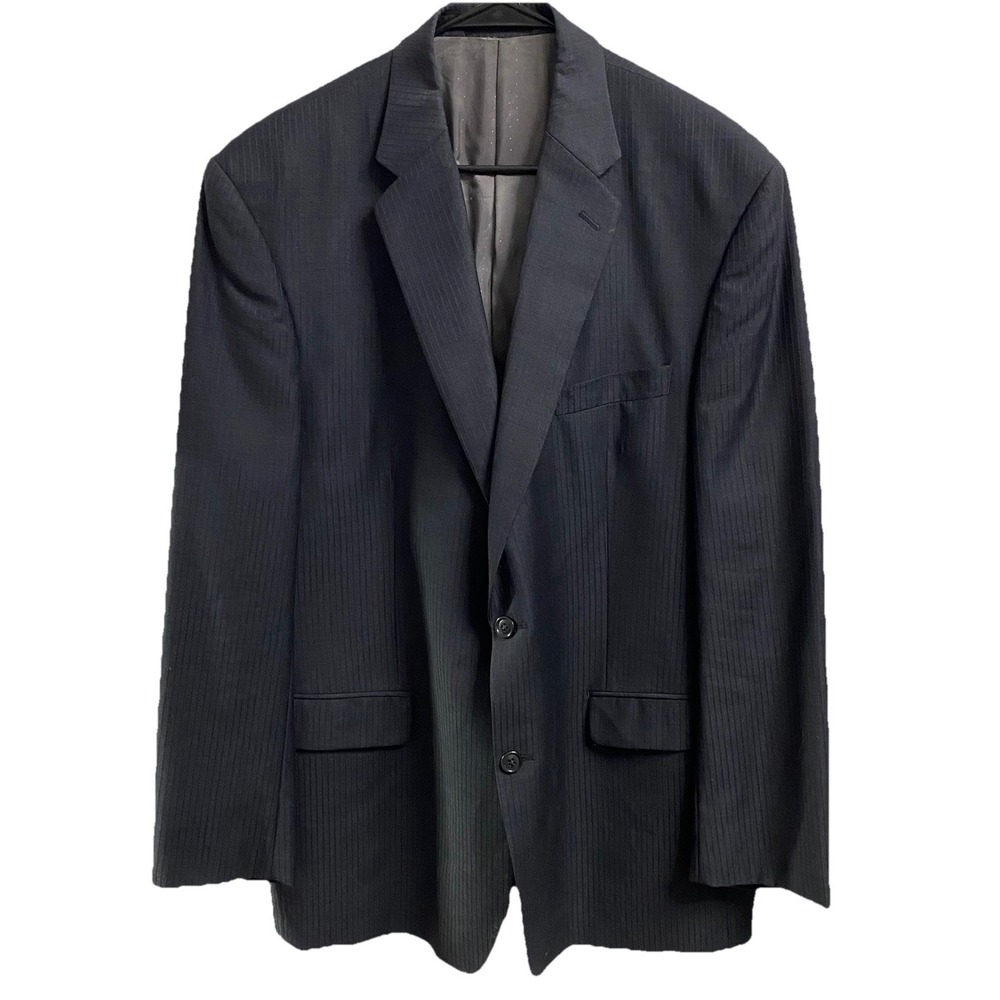 Calvin Klein Men 100% Wool Two-Button Navy Striped Blazer Sport Coat Jacket 46 L